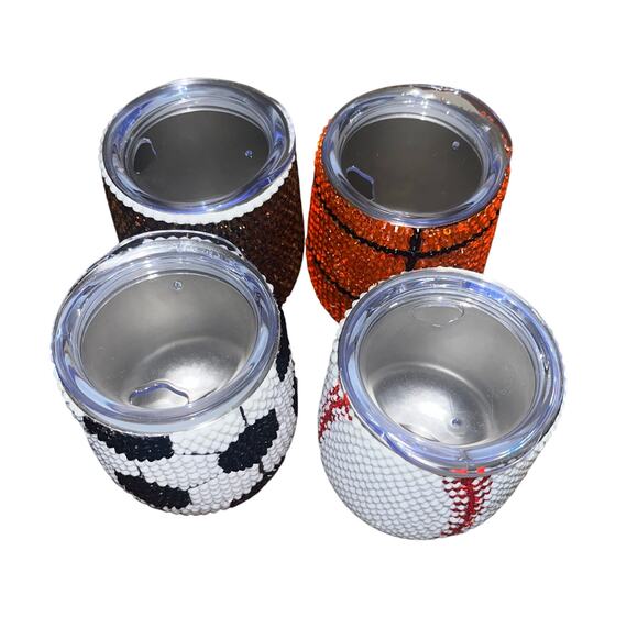 Set of 4 Luxury Custom Crystal Studded Sports Themed  Wine Tumblers 12 oz - Picture 4 of 4